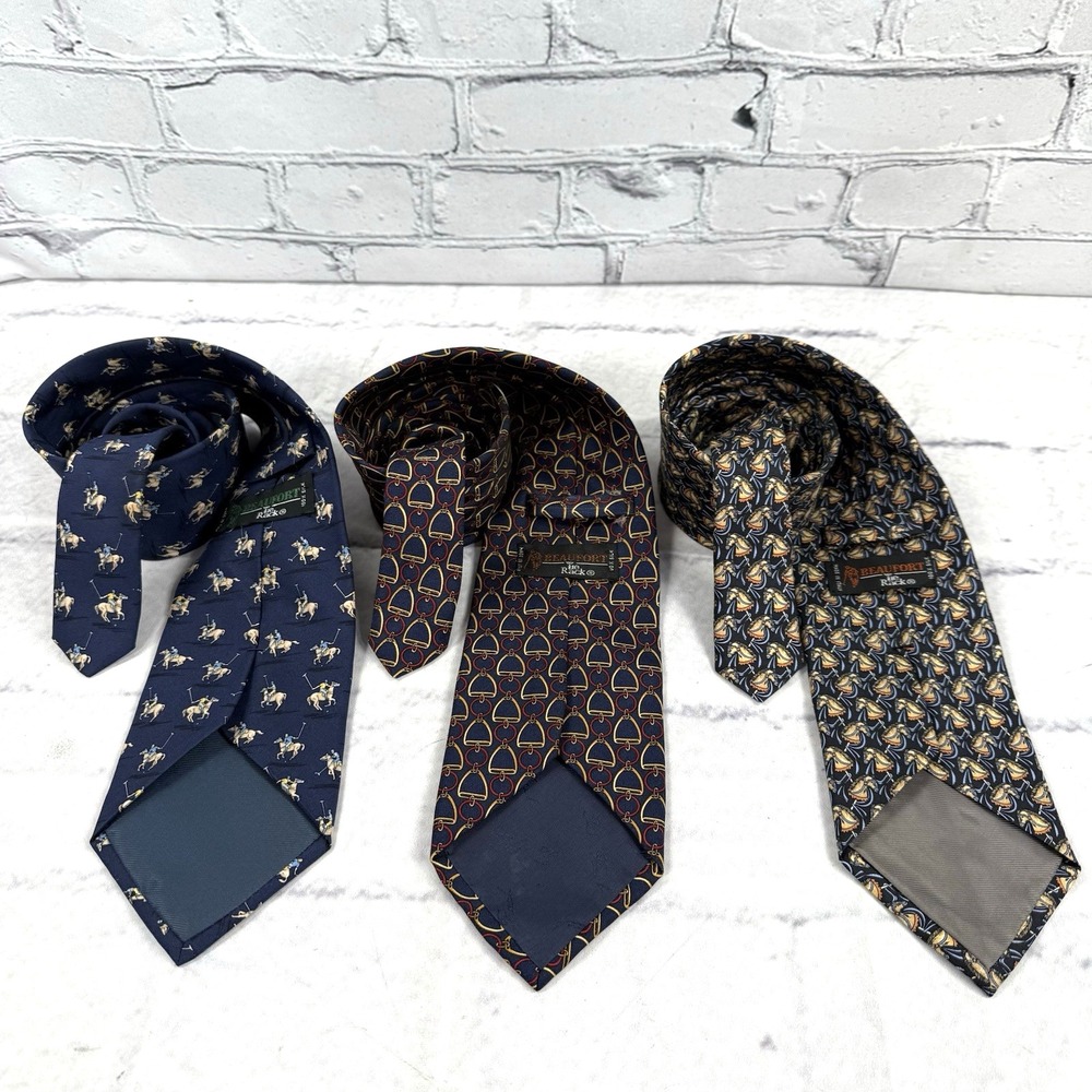 Beaufort Tie Rack Lot Of 3 Silk Tie Equestrian Made In Italy Horse Polo Stirrups